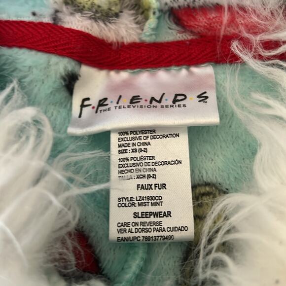 Friends XS Christmas One Pc Fleece Pajamas w Fur Trimmed Hood Holiday Cozy Warm - Picture 3 of 7